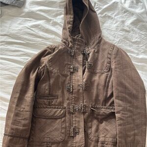 Women’s Hooded Brown Plaid Toggle Coat